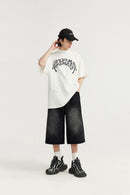 Vintage Washed Wide-Leg Cropped Denim - Charcoal Gray