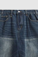 Vintage Washed Wide-Leg Cropped Denim - Denim Blue