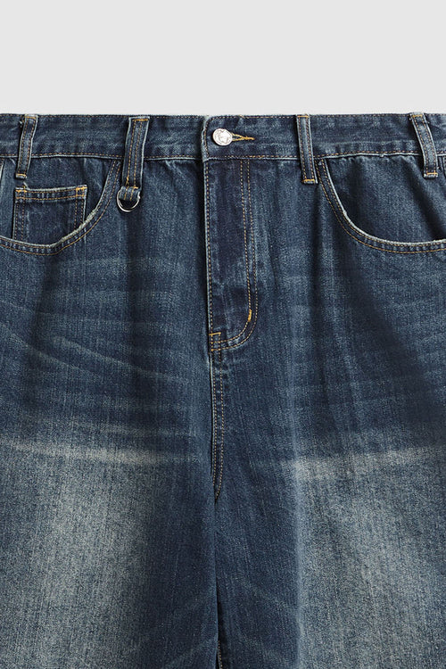 Vintage Washed Wide-Leg Cropped Denim - Denim Blue