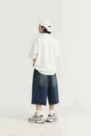 Vintage Washed Wide-Leg Cropped Denim - Denim Blue