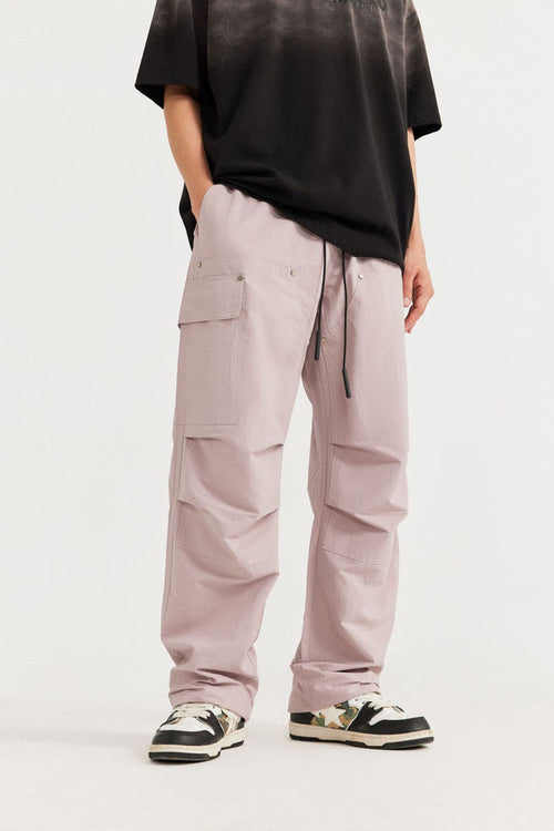 Rugged Utility Straight-Leg Pants - Grayish Pink