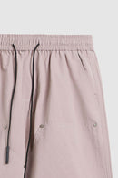 Breathable Multi-Pocket Straight-Leg Utility Pants in Grayish Pink - waistband detail