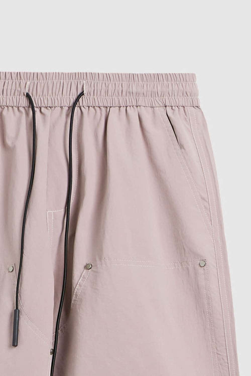 Breathable Multi-Pocket Straight-Leg Utility Pants in Grayish Pink - waistband detail