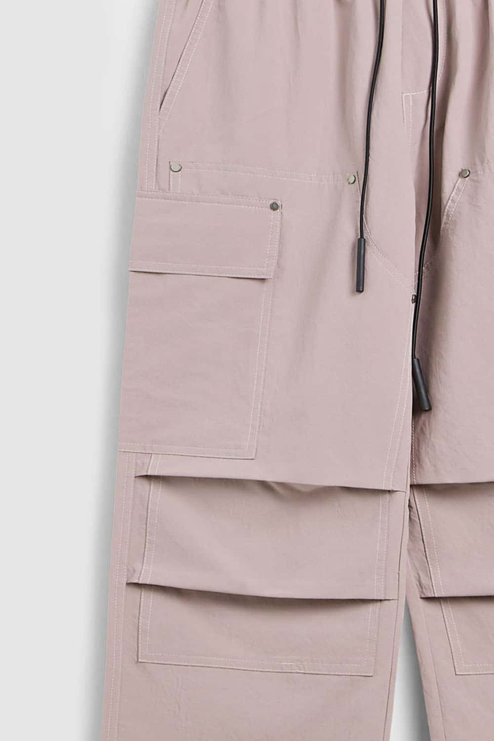 Breathable Multi-Pocket Straight-Leg Utility Pants in Grayish Pink - product detail close-up