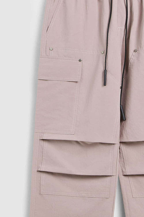 Breathable Multi-Pocket Straight-Leg Utility Pants in Grayish Pink - product detail close-up