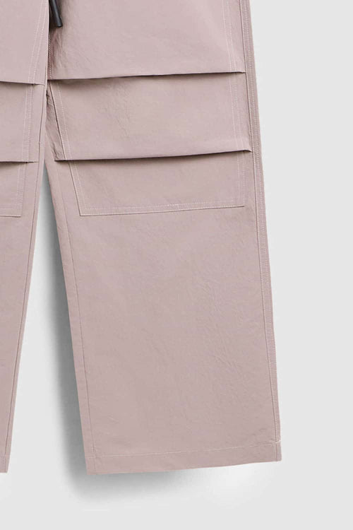 Breathable Multi-Pocket Straight-Leg Utility Pants in Grayish Pink - product detail close-up