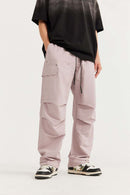 Breathable Multi-Pocket Straight-Leg Utility Pants in Grayish Pink - front modeled view