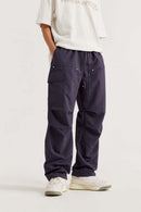 Breathable Multi-Pocket Straight-Leg Utility Pants in Purple - front modeled view
