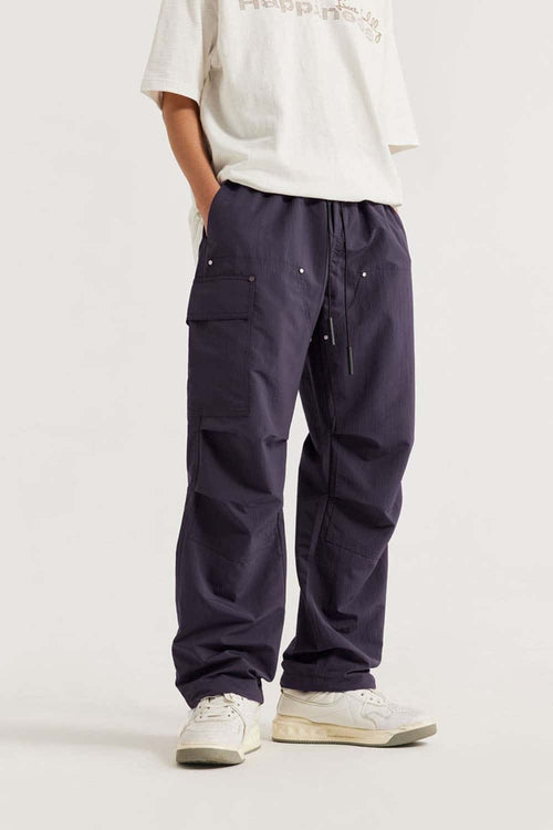 Breathable Multi-Pocket Straight-Leg Utility Pants in Purple - front modeled view