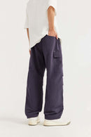 Breathable Multi-Pocket Straight-Leg Utility Pants in Purple - full-length back modeled view