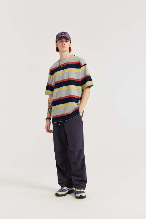 Breathable Multi-Pocket Straight-Leg Utility Pants in Purple - full-length front modeled view