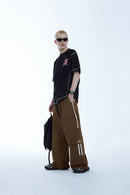 Tailored Wide-Leg Striped Trousers - Coffee