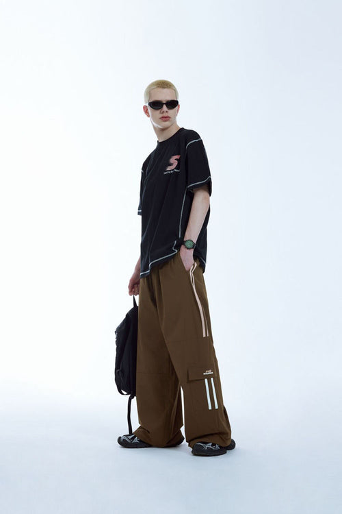 Tailored Wide-Leg Striped Trousers - Coffee