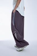 Tailored Wide-Leg Striped Trousers - Purple