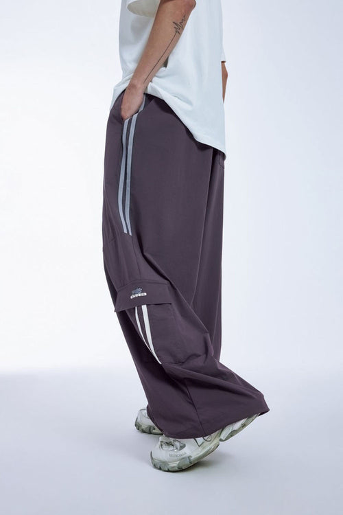 Tailored Wide-Leg Striped Trousers - Purple