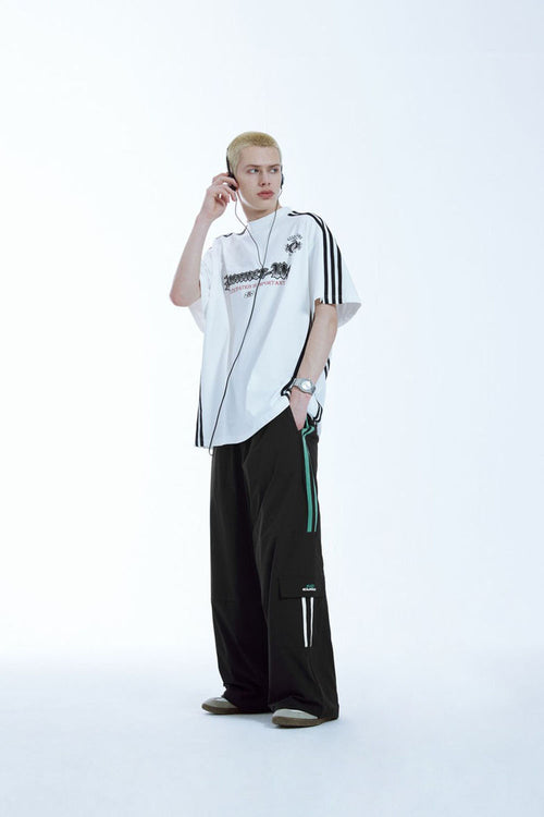 Tailored Wide-Leg Striped Trousers - Black