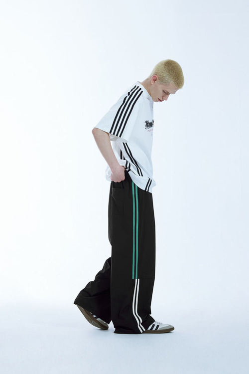 Tailored Wide-Leg Striped Trousers - Black