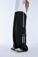 Tailored Wide-Leg Striped Trousers - Black