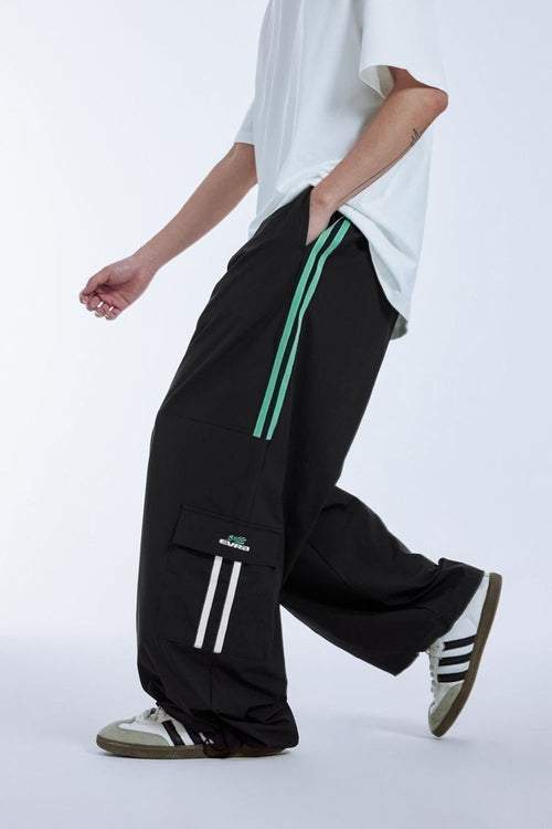 Tailored Wide-Leg Striped Trousers - Black