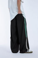 Tailored Wide-Leg Striped Trousers - Black