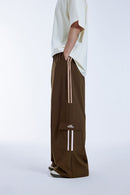 Tailored Wide-Leg Striped Trousers - Coffee