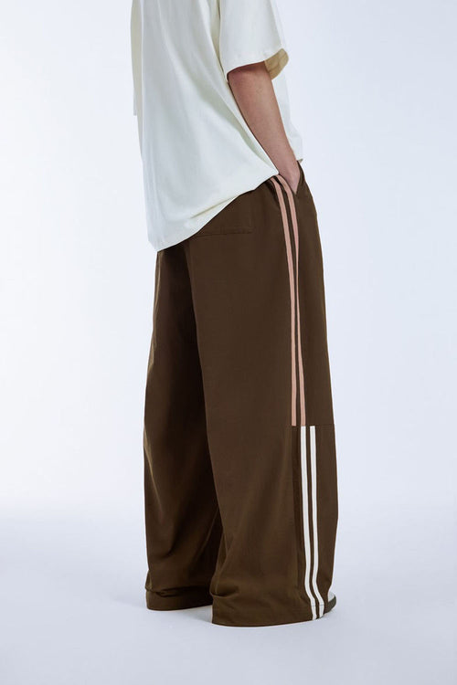 Tailored Wide-Leg Striped Trousers - Coffee