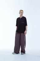 Tailored Wide-Leg Striped Trousers - Purple