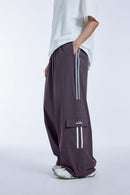 Tailored Wide-Leg Striped Trousers - Purple