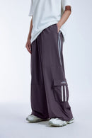 Tailored Wide-Leg Striped Trousers - Purple