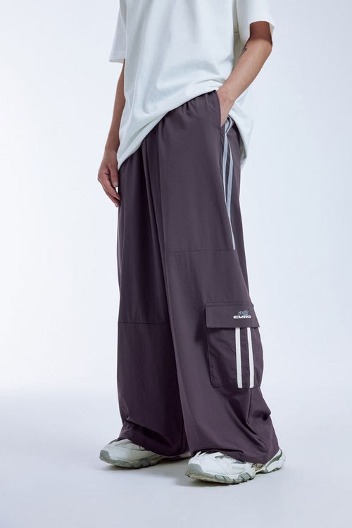 Tailored Wide-Leg Striped Trousers - Purple