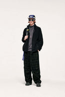 Windproof Brushed Polyester Fleece Stand-Collar Zip Jacket in Black - full-length front modeled view