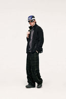 Windproof Brushed Polyester Fleece Stand-Collar Zip Jacket in Black - three-quarter front modeled view