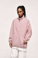 Windproof Brushed Polyester Fleece Stand-Collar Zip Jacket in Pale Pink - front modeled view