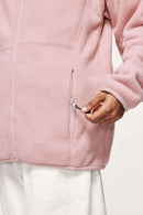 Windproof Brushed Polyester Fleece Stand-Collar Zip Jacket in Pale Pink - pocket detail