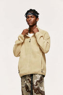 Windproof Brushed Polyester Fleece Stand-Collar Zip Jacket in Yellow - front modeled view