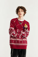 Plush Graphic Pullover Sweater - Red