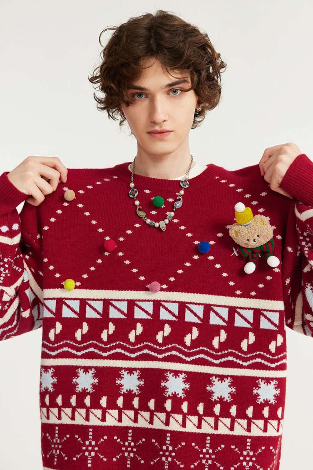 Plush Graphic Pullover Sweater - Red
