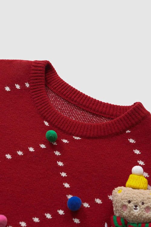 Plush Graphic Pullover Sweater - Red