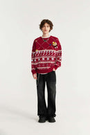 Plush Graphic Pullover Sweater - Red