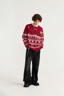 Plush Graphic Pullover Sweater - Red