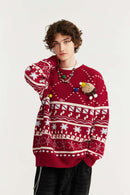 Plush Graphic Pullover Sweater - Red