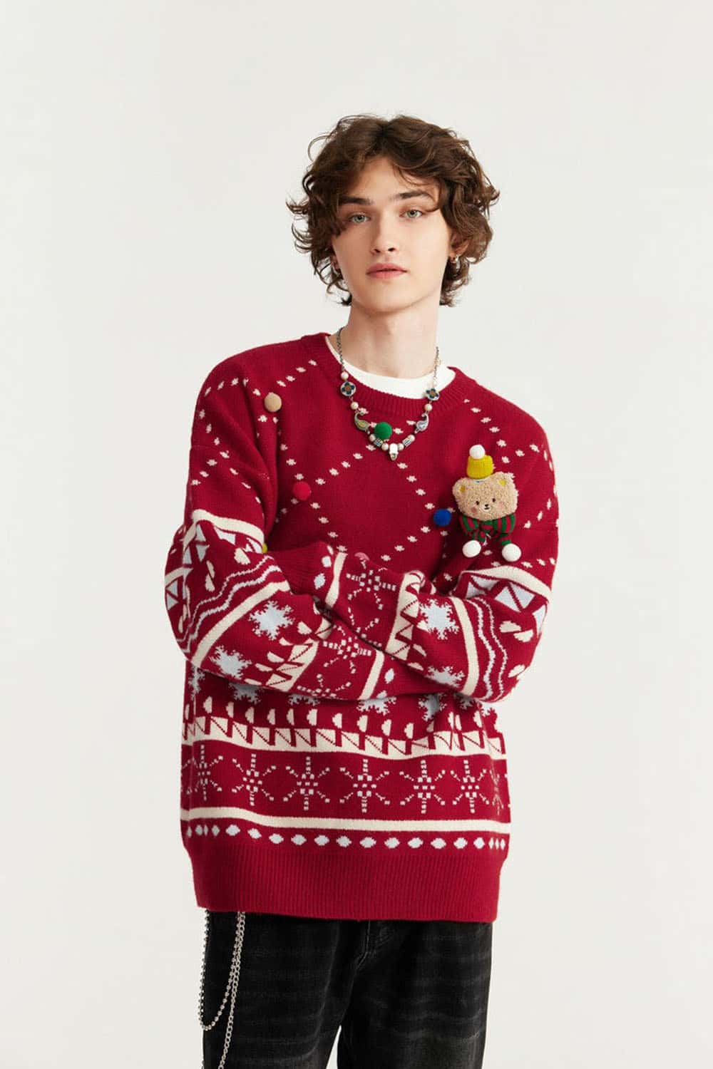 Plush Graphic Pullover Sweater - Red