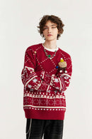 Plush Graphic Pullover Sweater - Red