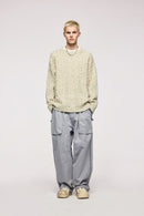 Marled Waffle Knit Crewneck Sweater - Apricot