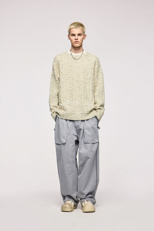Marled Waffle Knit Crewneck Sweater - Apricot