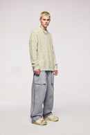 Marled Waffle Knit Crewneck Sweater - Apricot