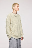 Marled Waffle Knit Crewneck Sweater - Apricot