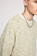 Marled Waffle Knit Crewneck Sweater - Apricot