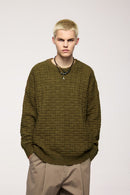 Marled Waffle Knit Crewneck Sweater - Camel
