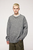 Marled Waffle Knit Crewneck Sweater - Flower Gray